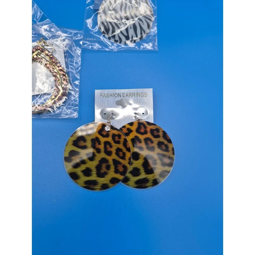 Fashion Earrings Lot 5 Pairs Multicolor Animal Print Filigree Crystal Statement